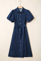Bubble Sleeve Long Denim Dress