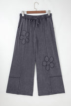 Grey Flower Patch Wide Leg Pants RTS