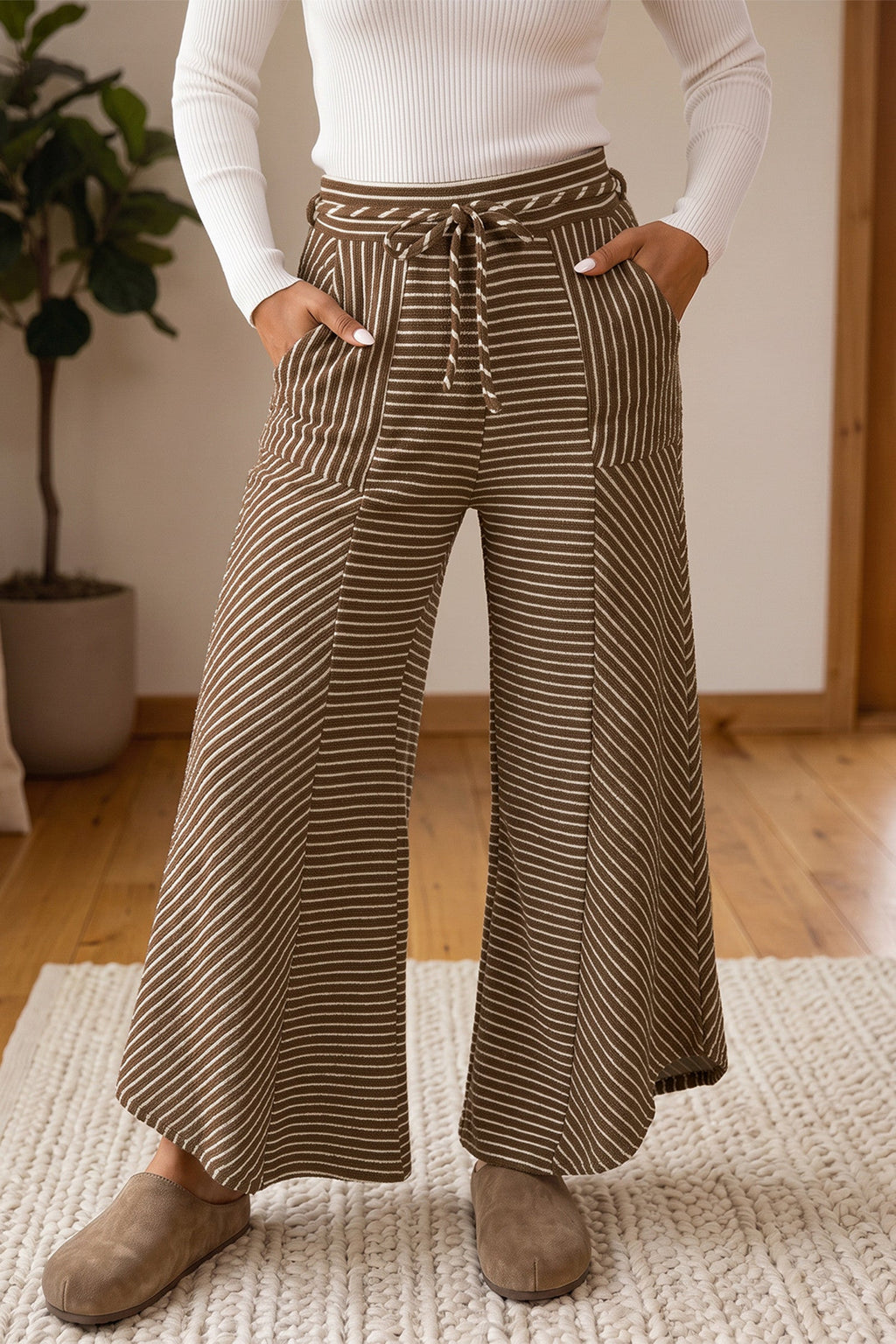 Stripe Patchwork Casual Wide Leg Pants