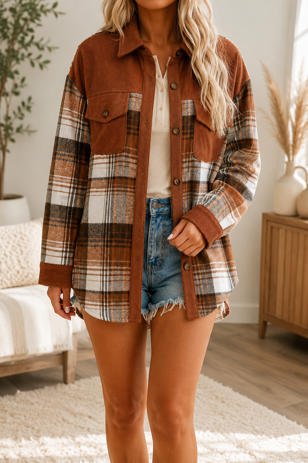 Plaid Corduroy Shacket