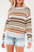 Brown Stripe Eyelet Sweater
