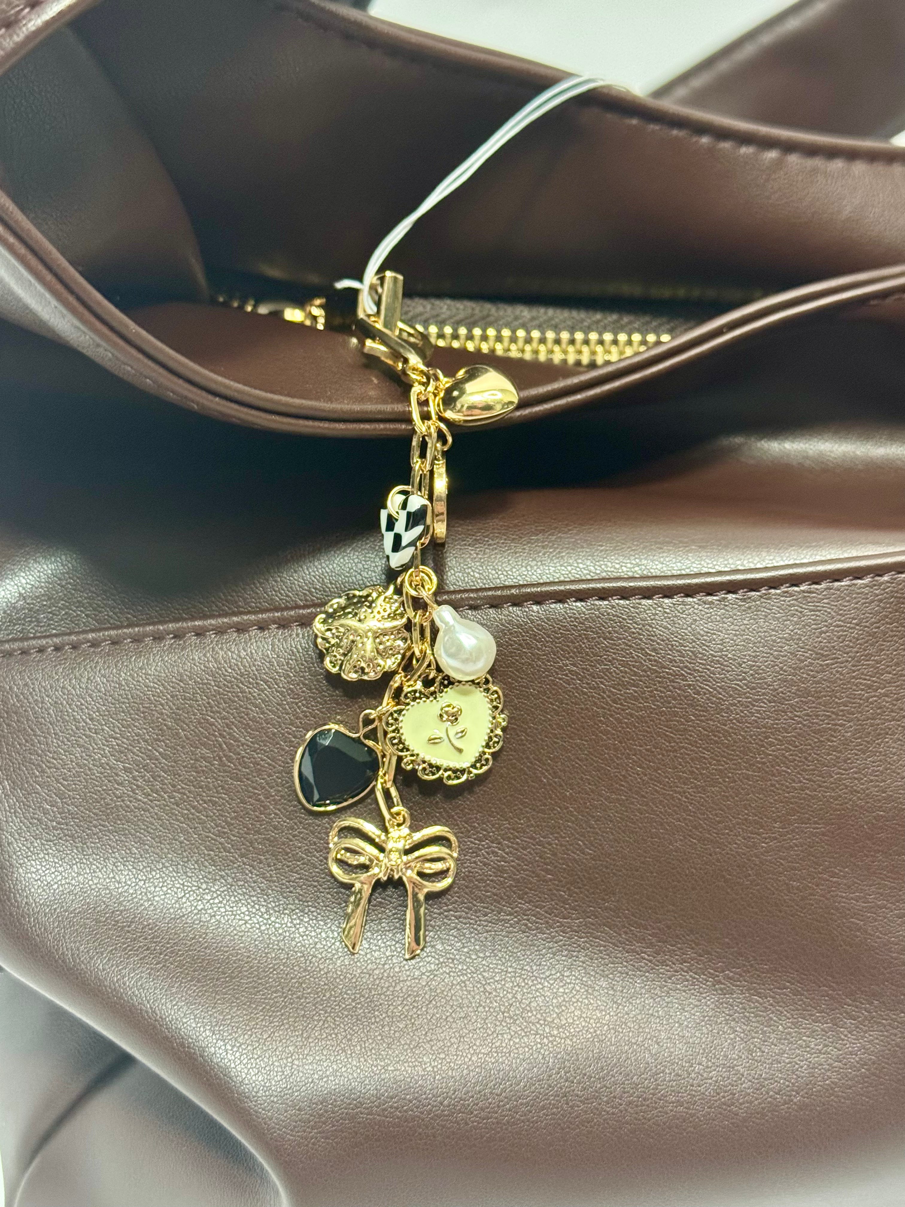 Bow Checker Heart Bag Charm