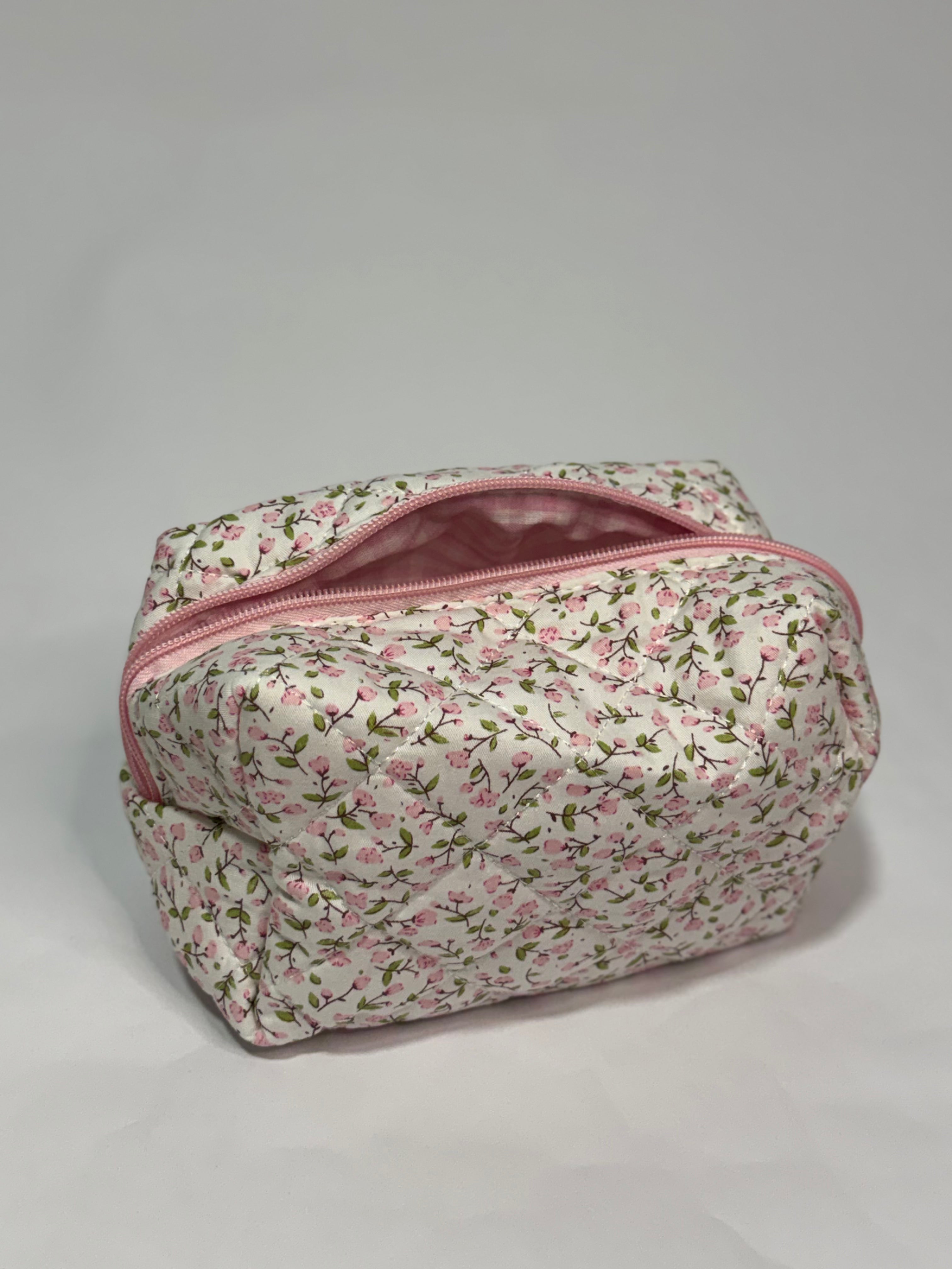 Quilted Floral Cosmetic Travel Pouch