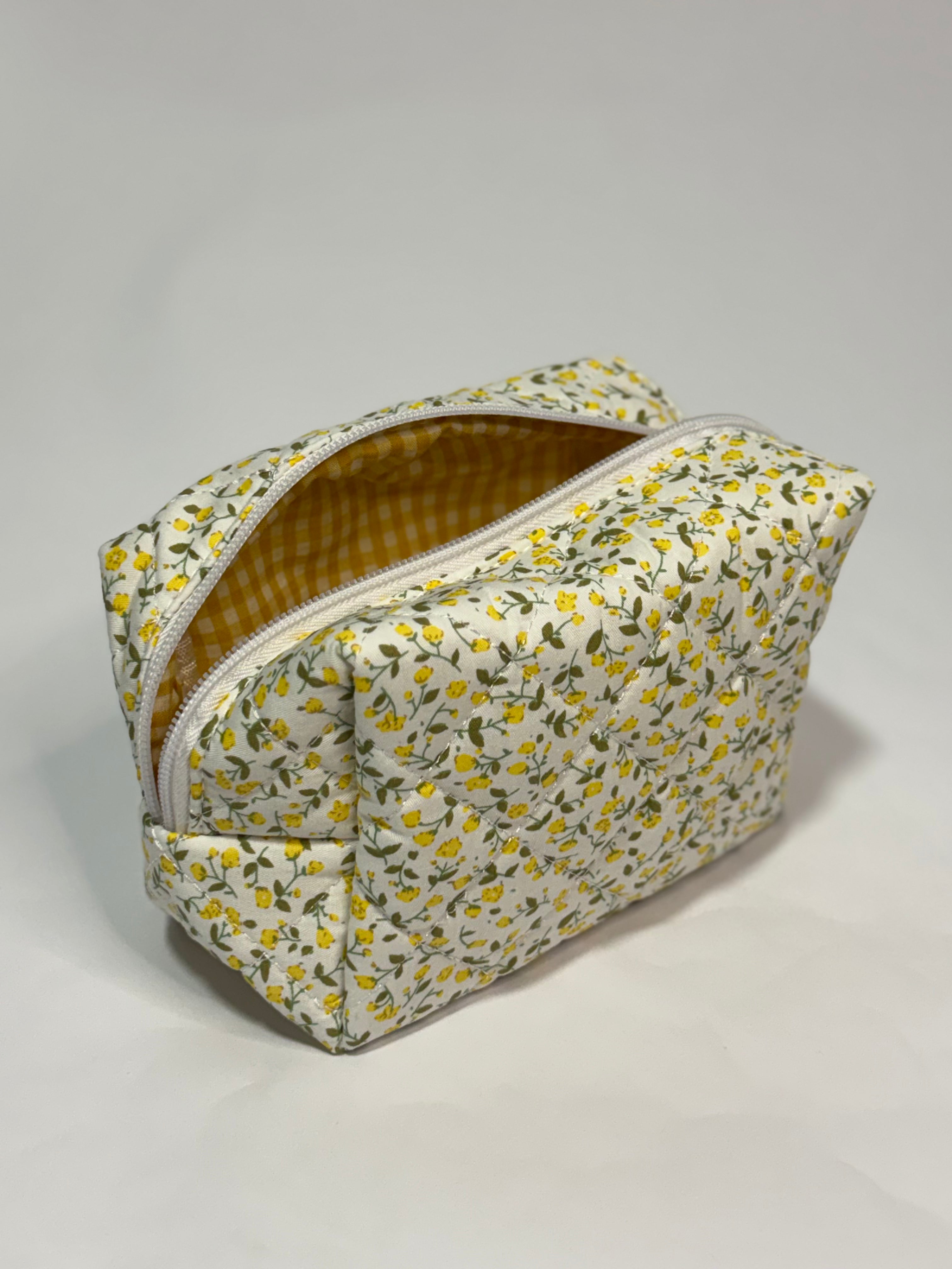 Quilted Floral Cosmetic Travel Pouch