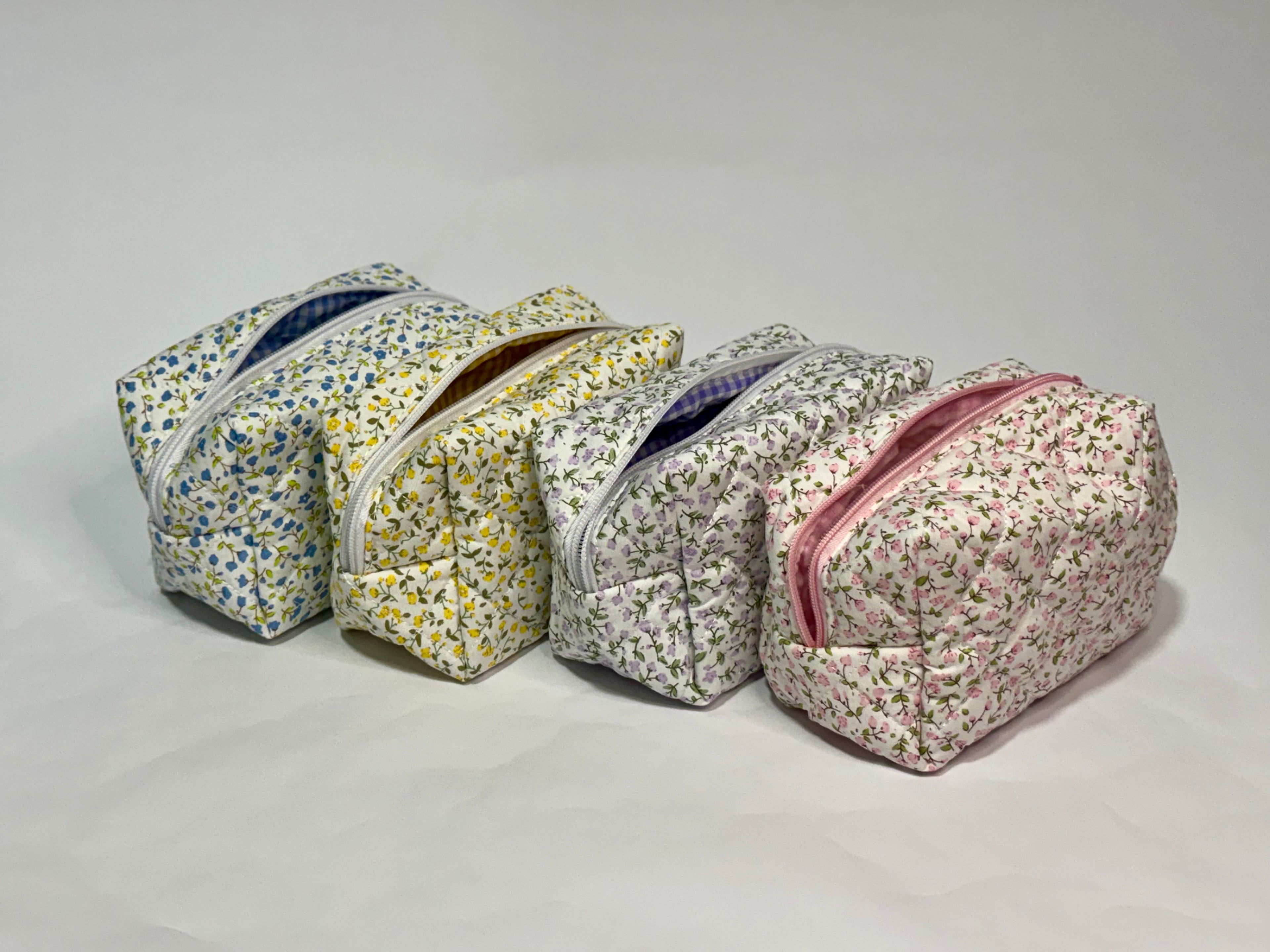 Quilted Floral Cosmetic Travel Pouch