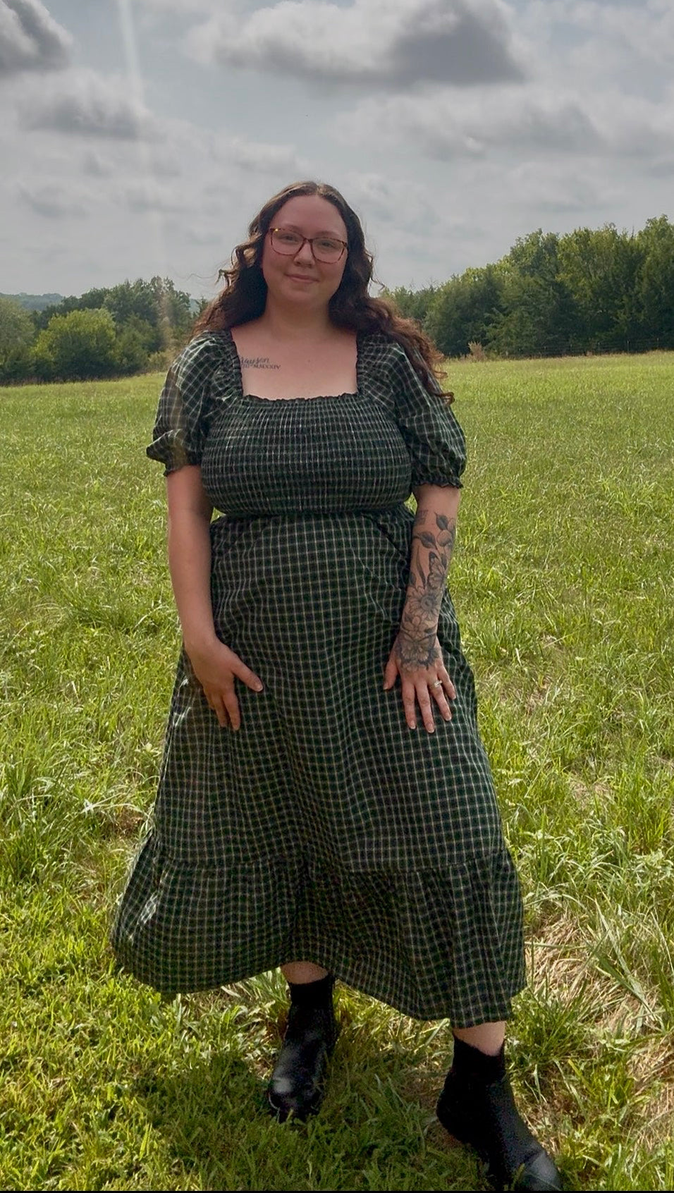 Green Plaid Ruffle Dress