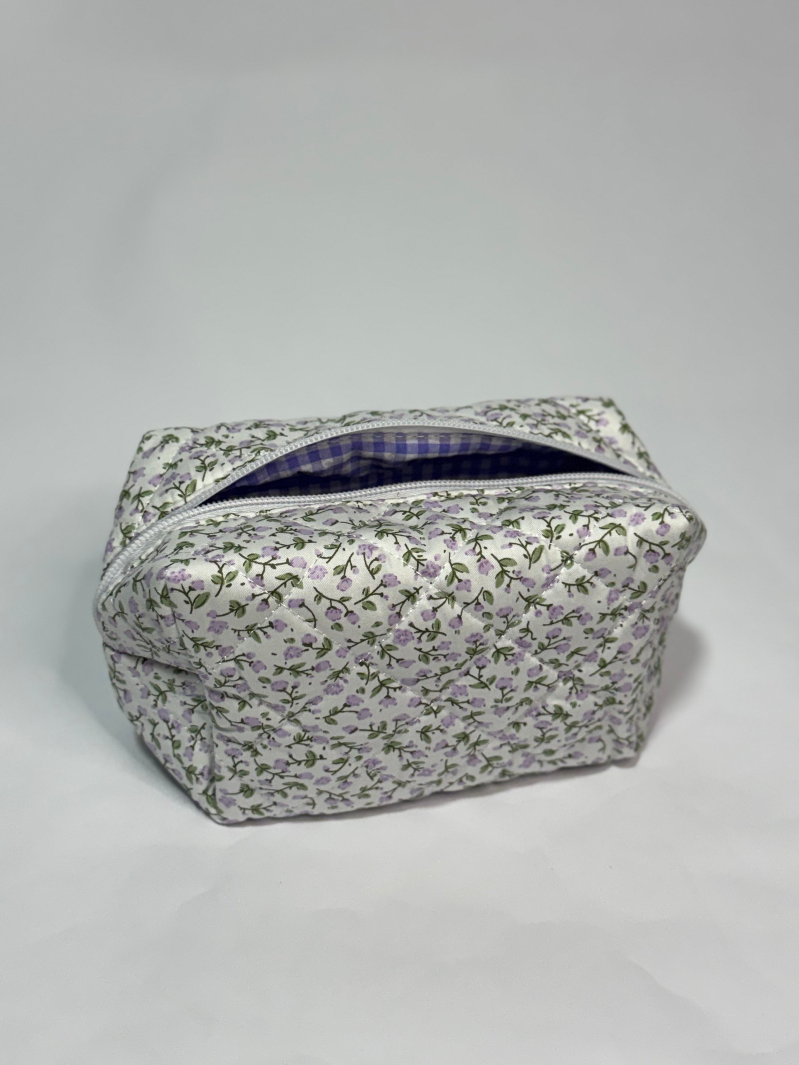 Quilted Floral Cosmetic Travel Pouch