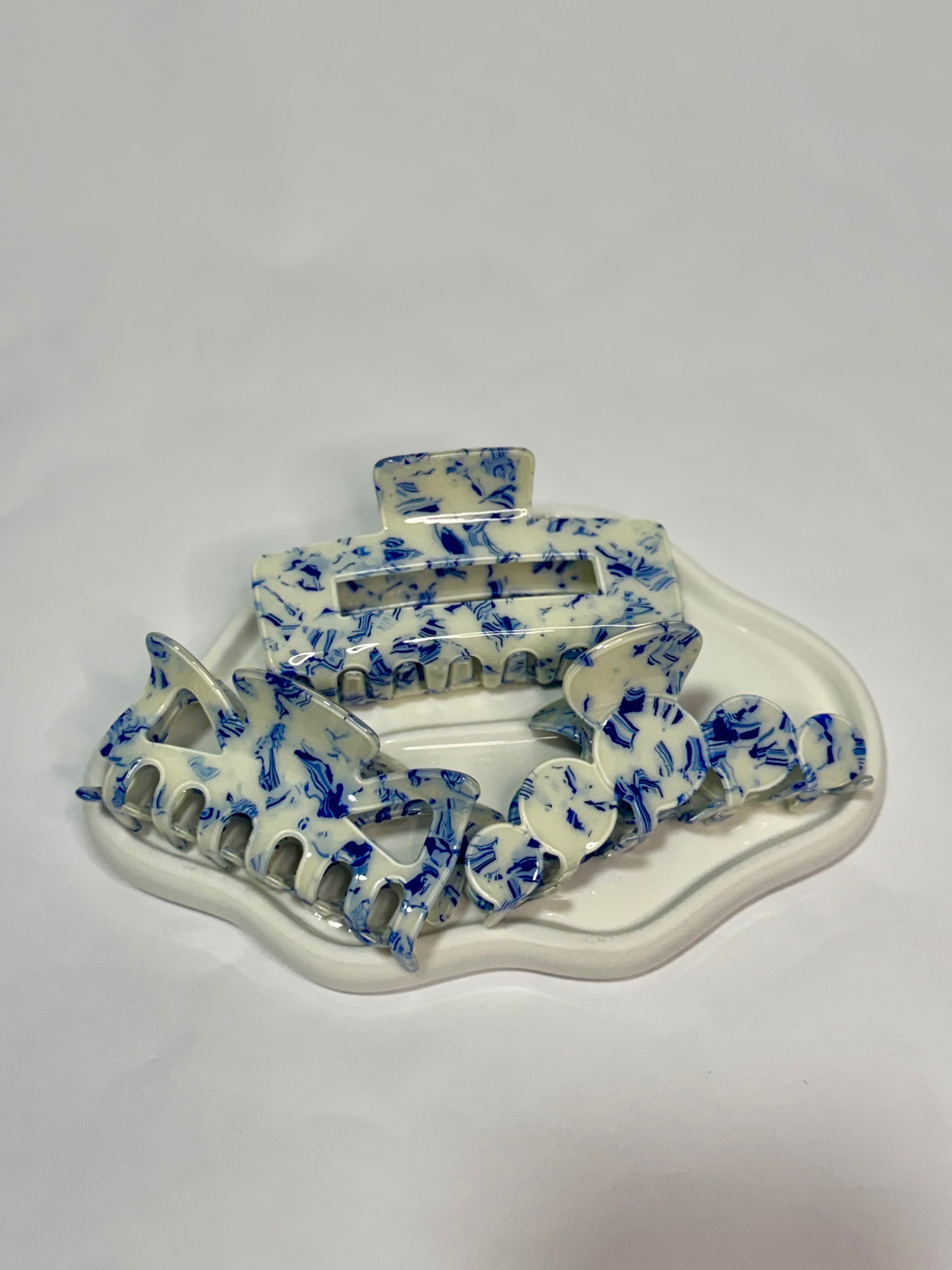 Vintage Toile Pattern Porcelain Clips