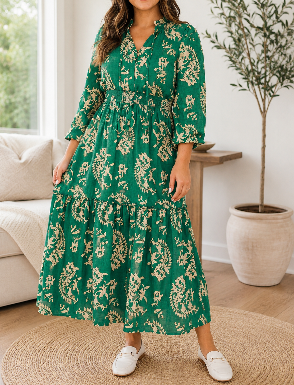 Green Floral Plus Dress