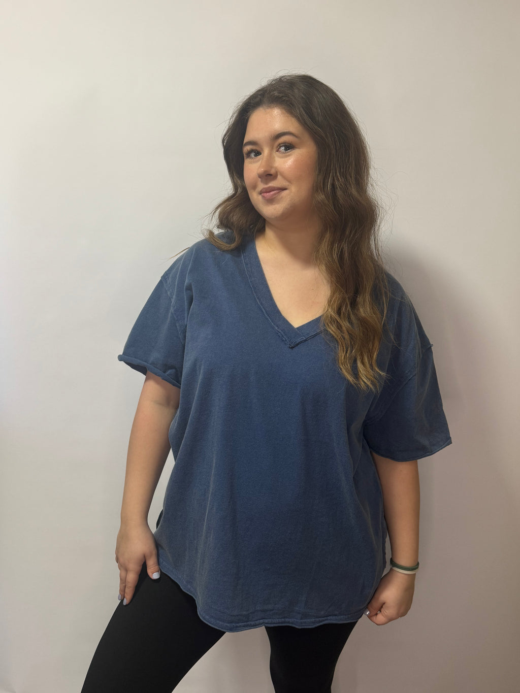 Washed V-Neck Oversized Tee