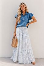 Blue Waist Floral Boho Skirt