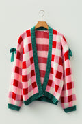 Pink Plaid Bowknot Cardigan