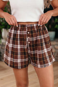 Brown Plaid Elastic Shorts